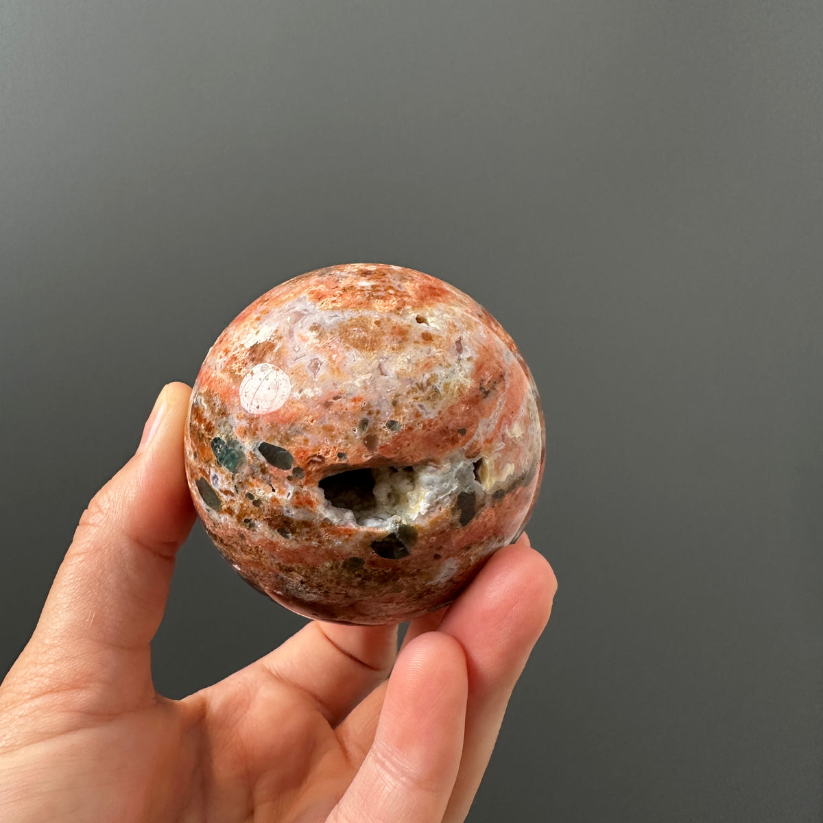 Sunstone Sphere - Deep Blue Apatite and Orange Calcite Sphere (A)