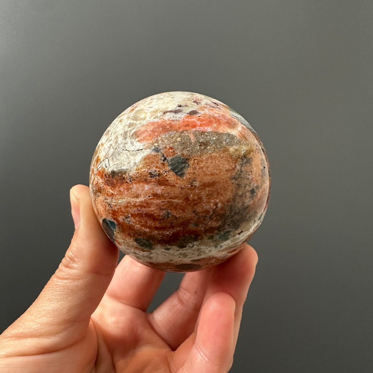 Sunstone Sphere - Deep Blue Apatite and Orange Calcite Sphere (C)