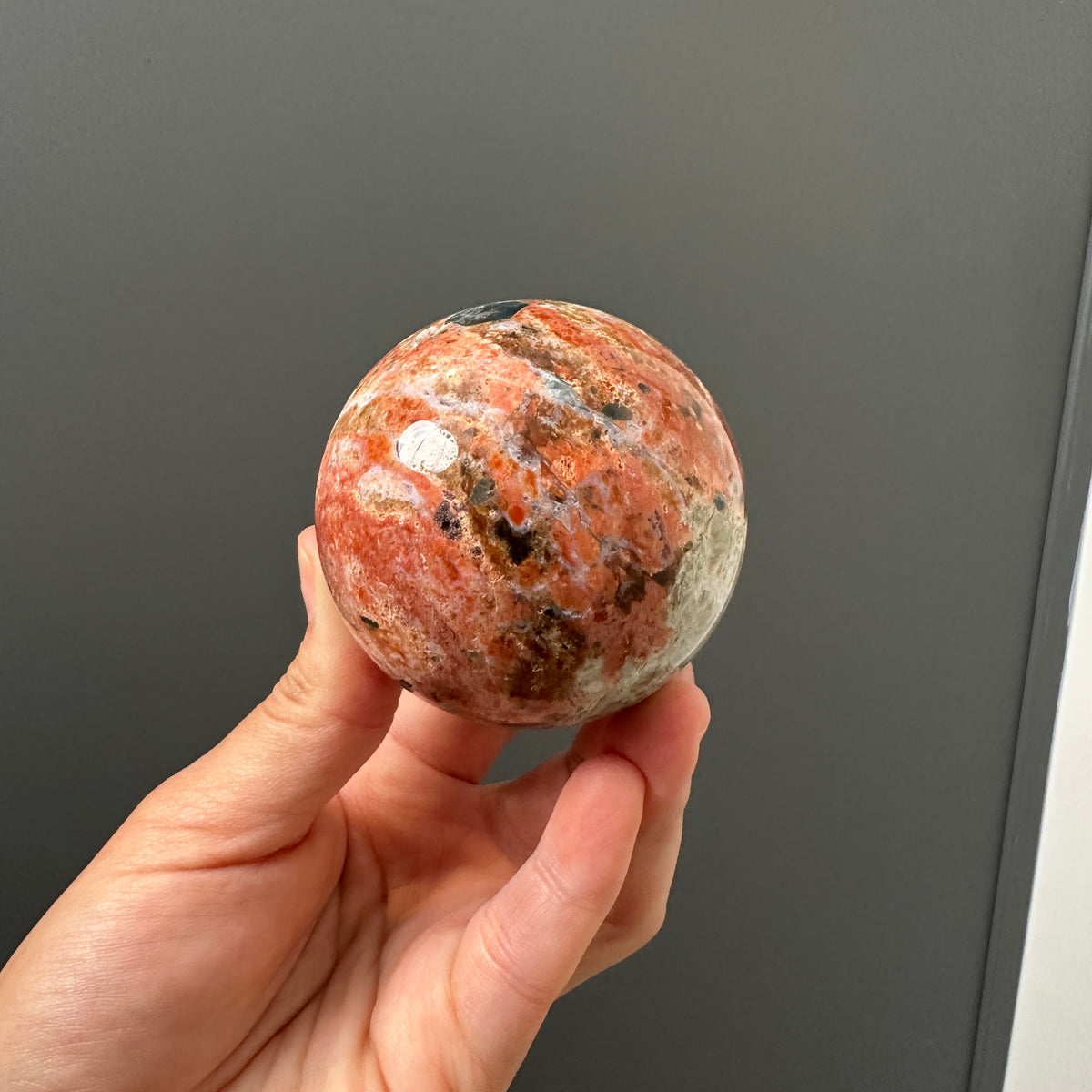 Sunstone Sphere - Deep Blue Apatite and Orange Calcite Sphere (B)