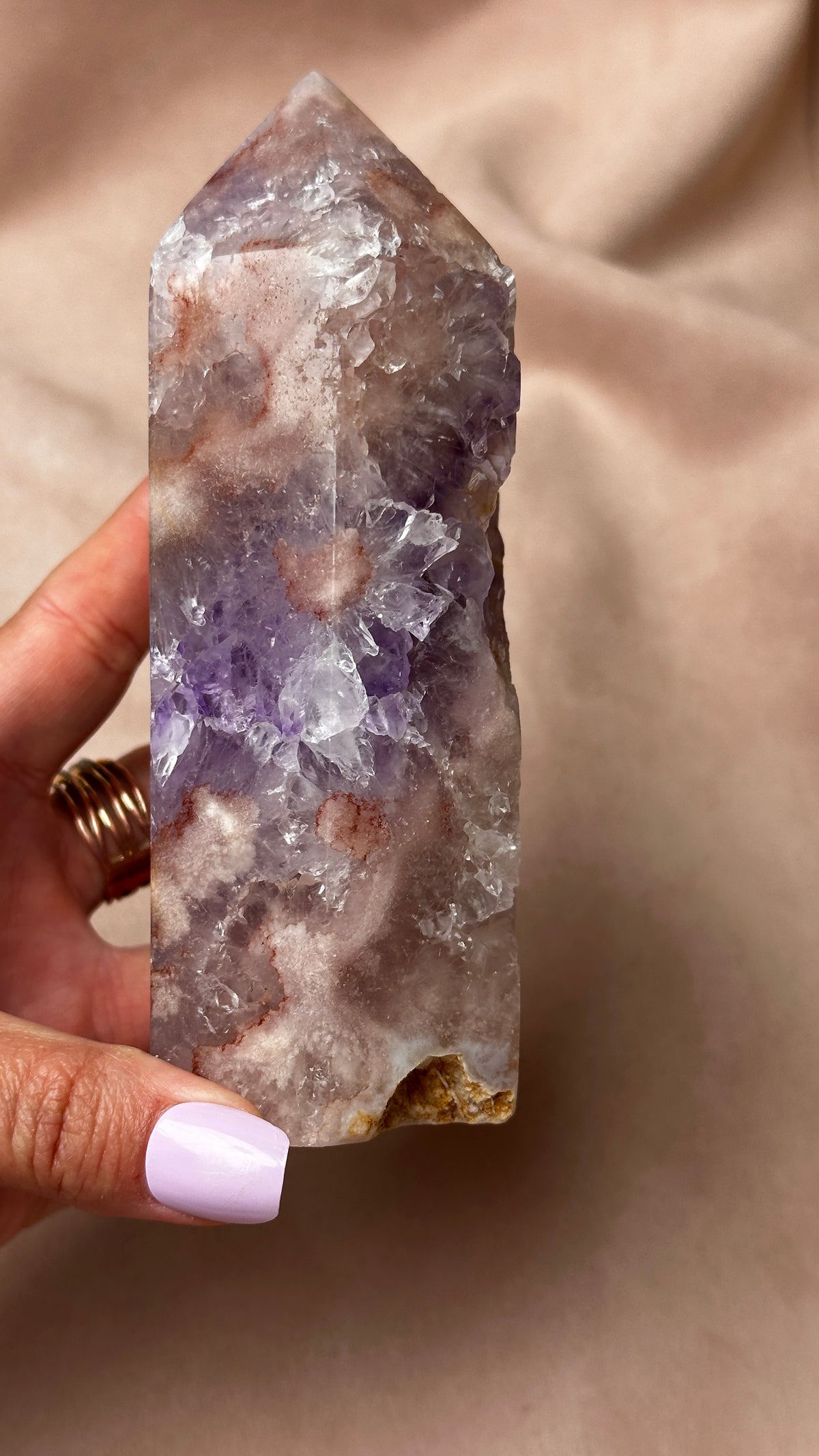 Dreamy Soft Pink, Purple Amethyst Tower with Druzy Flower Agate (N)