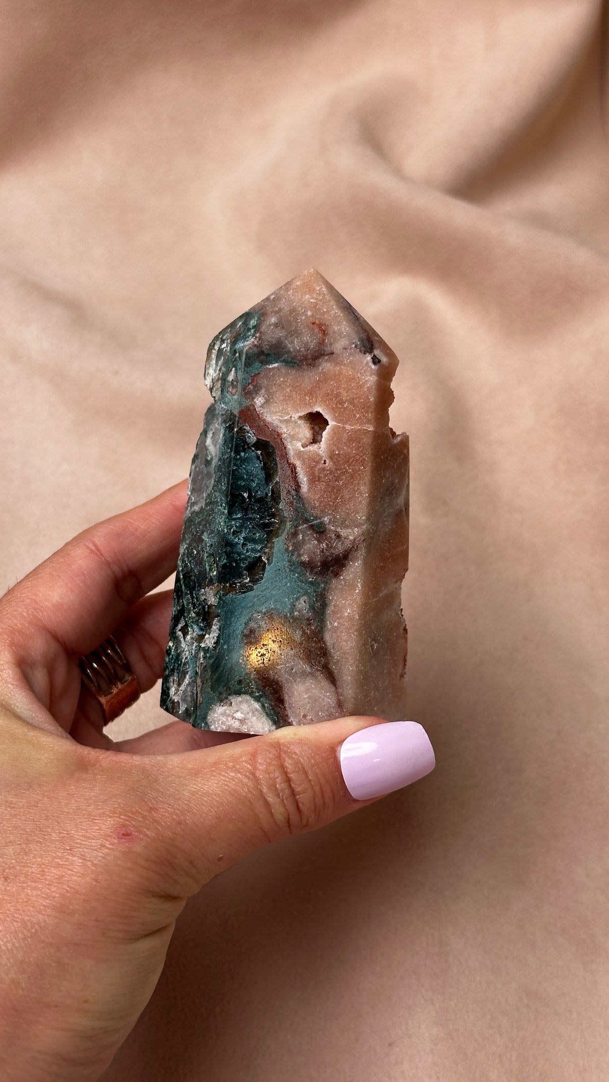 Deep Rose Pink Amethyst with Green Jasper (M)