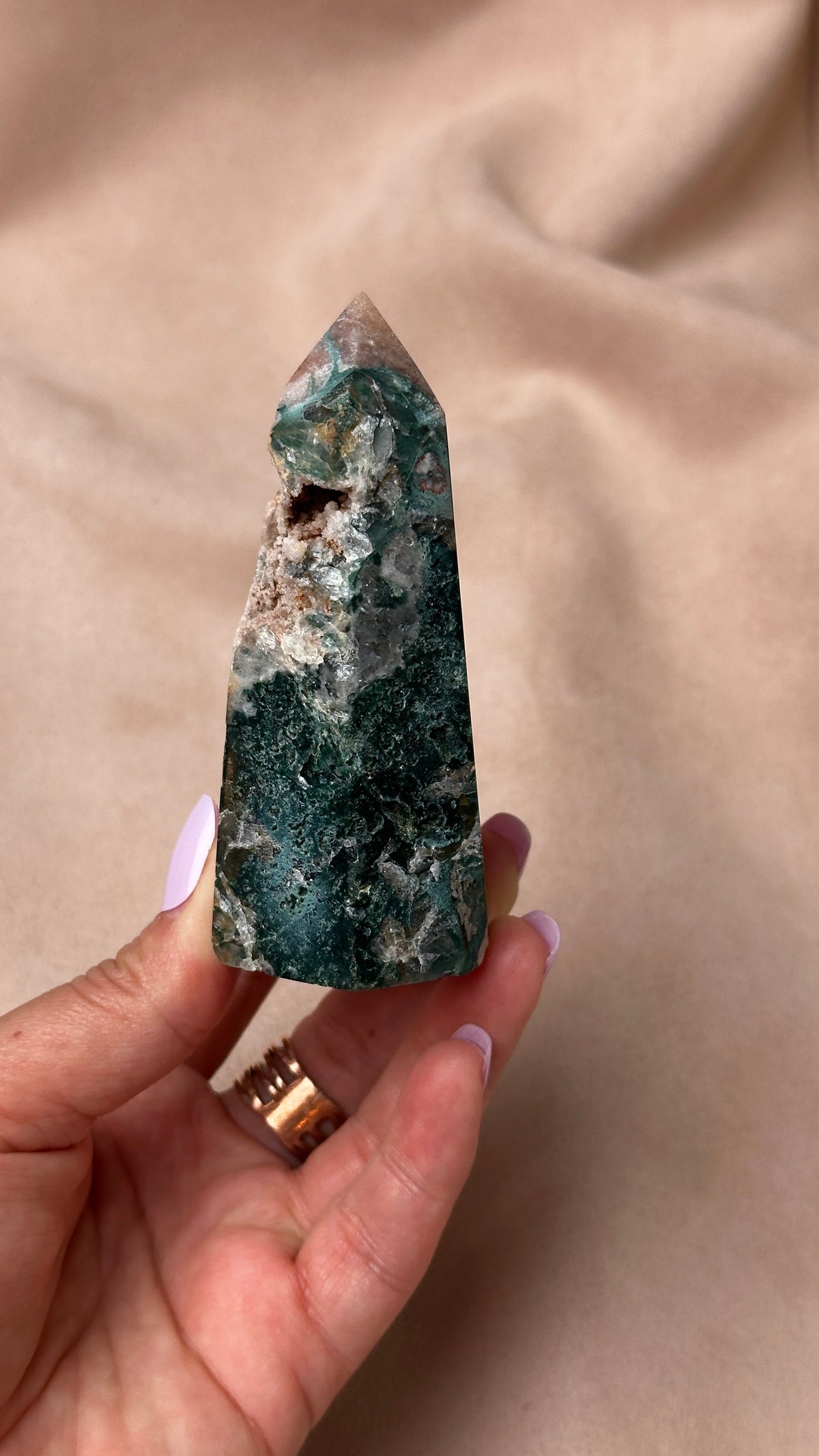Deep Rose Pink Amethyst with Green Jasper (M)