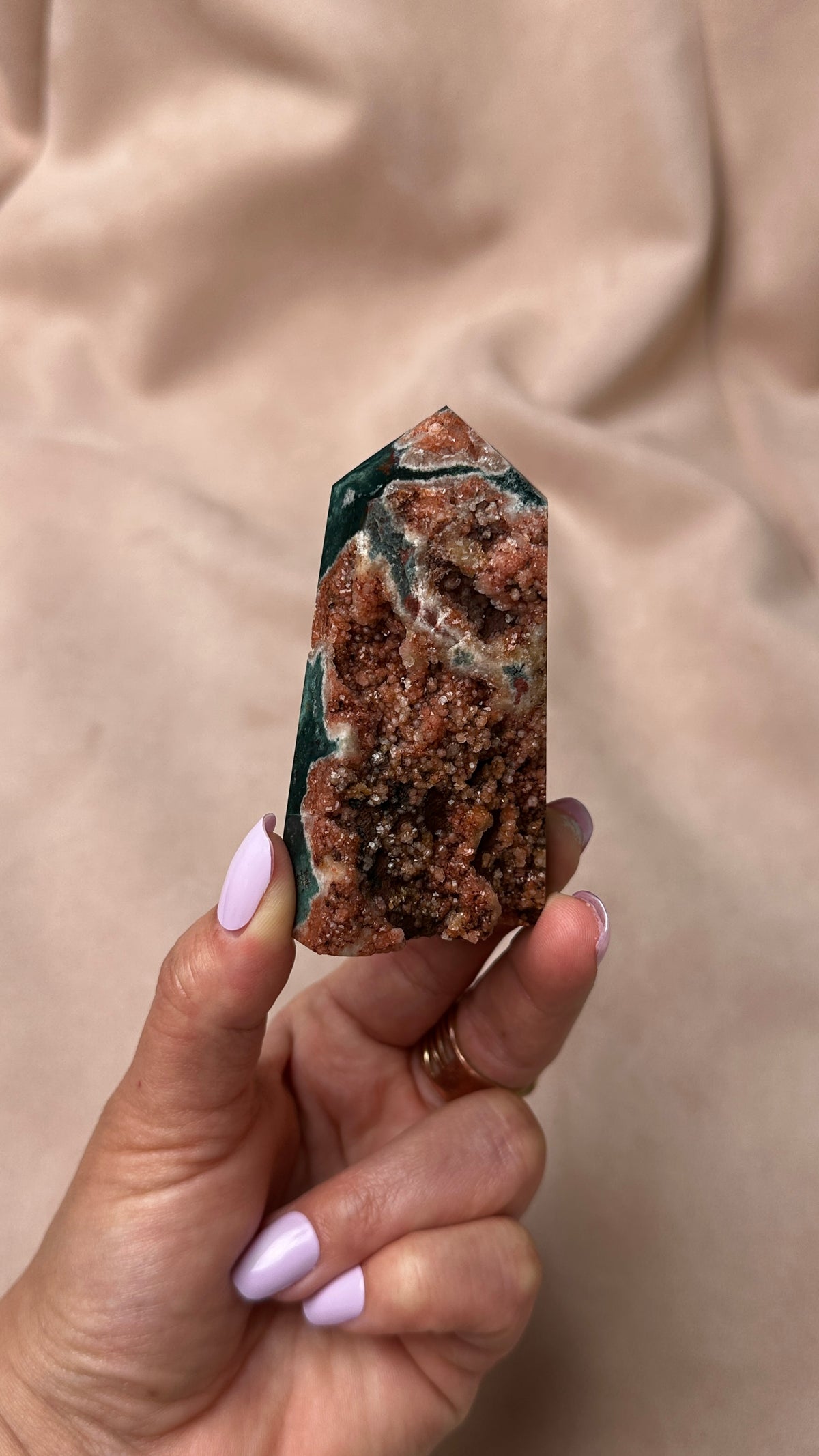 Deep Rose Pink Amethyst with Green Jasper (L)